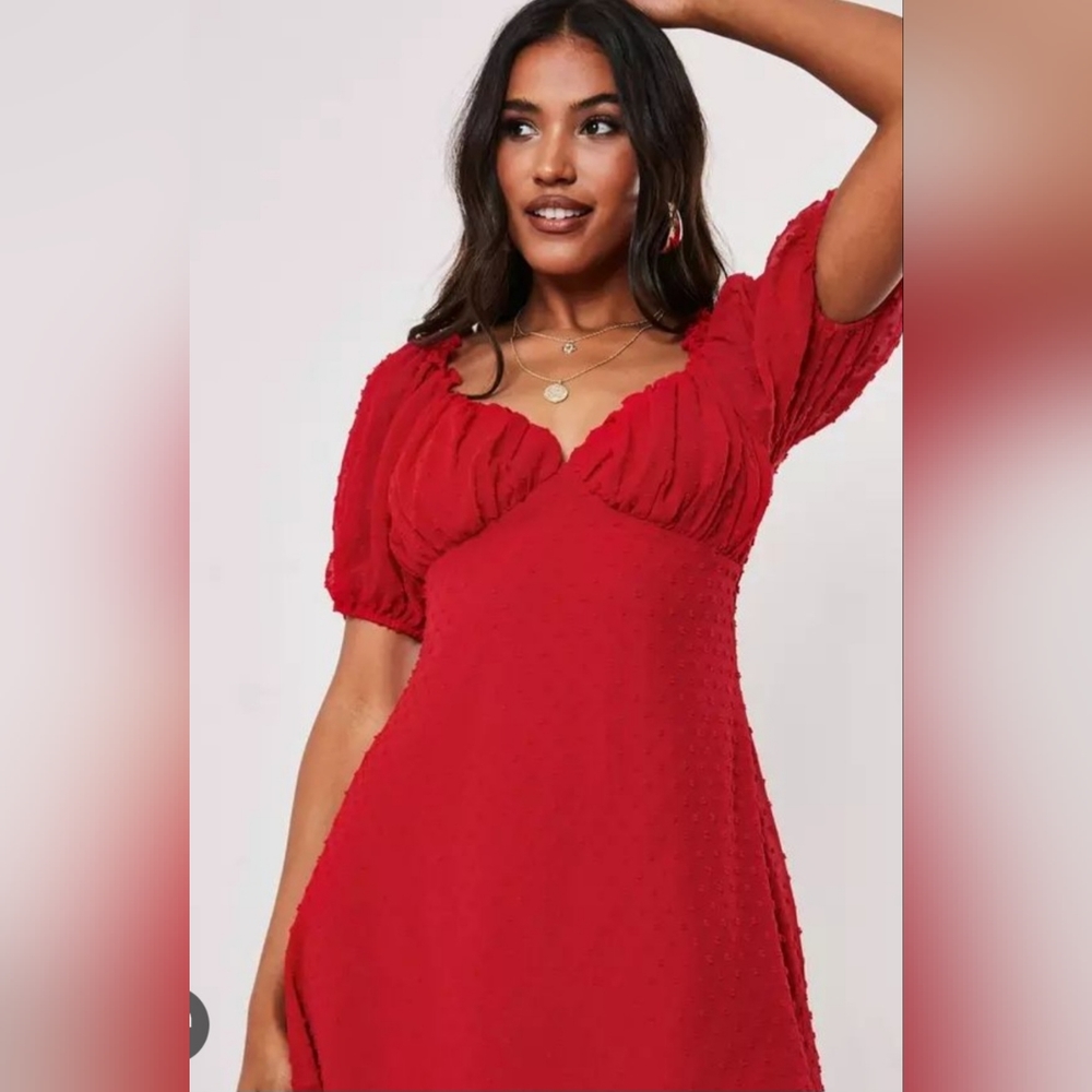 Red Dobby Milkmaid Skater Dress